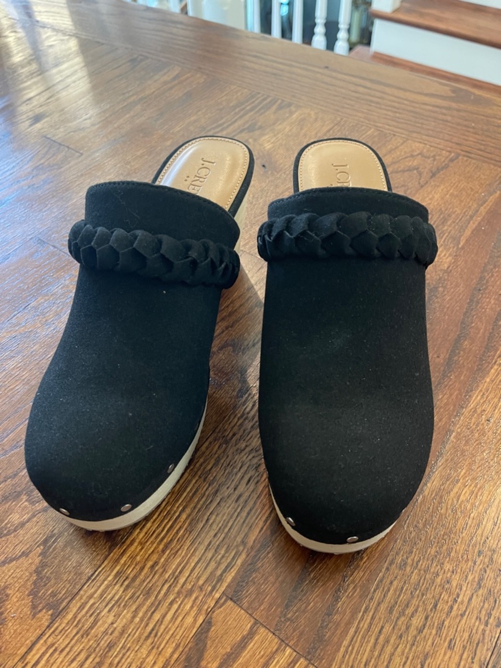 J. Crew Black Suede Braided Clog Mules